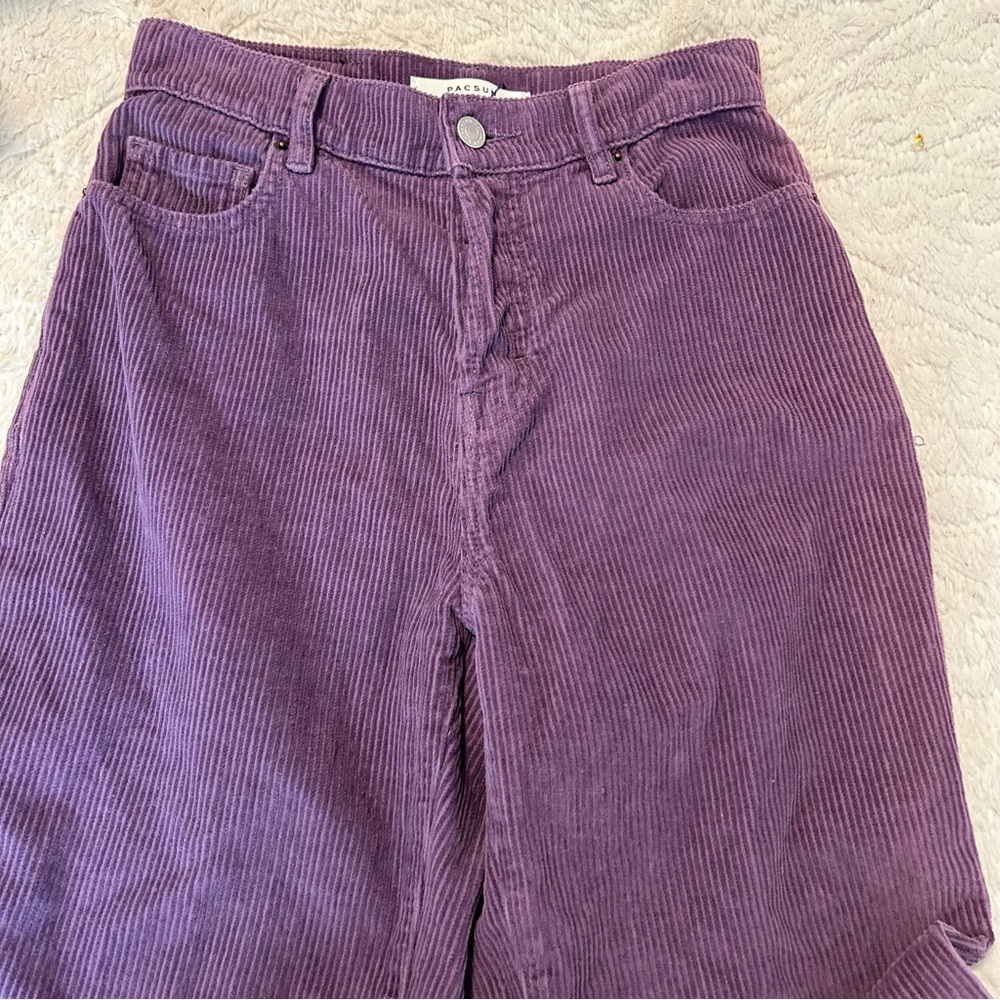 PacSun Purple Corduroy High Waisted High Rise Straight Leg Crop Raw Hem Sz 25 - Picture 5 of 14